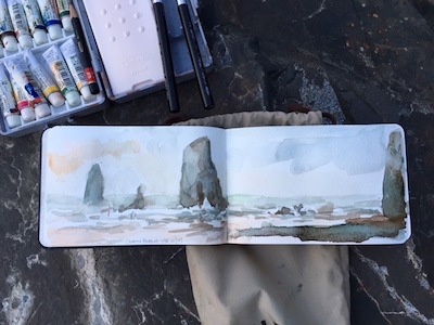 a little watercolor sketch at Cannon Beach