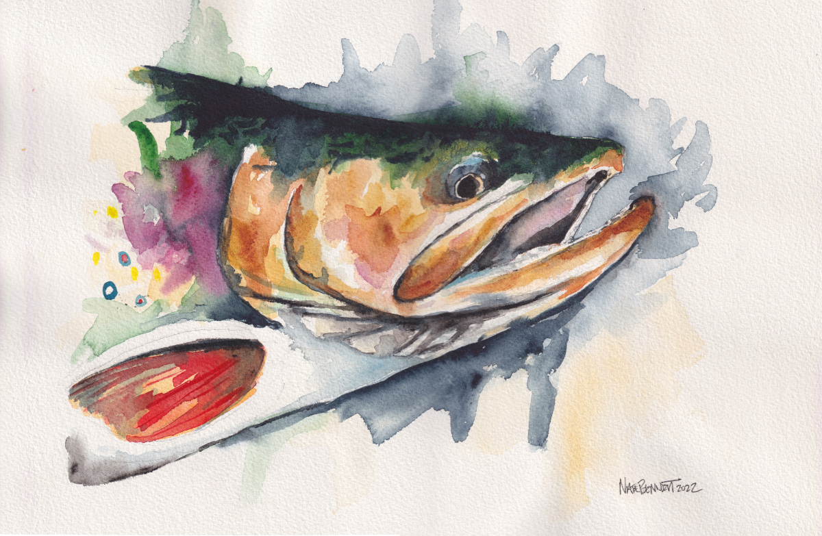Brookie Head 11x14" watercolor on paper by Nate Bennett