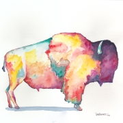 Mighty Bison 11x14" watercolor on paper by Nate Bennett