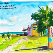 Pelican Point Bar, Bahamas watercolor sketch by Nate Bennett